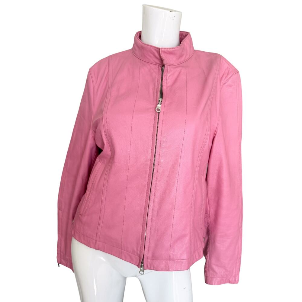 Wilsons Maxima Baby Pink Leather Zip Jacket Vintage Y2K 90's Large